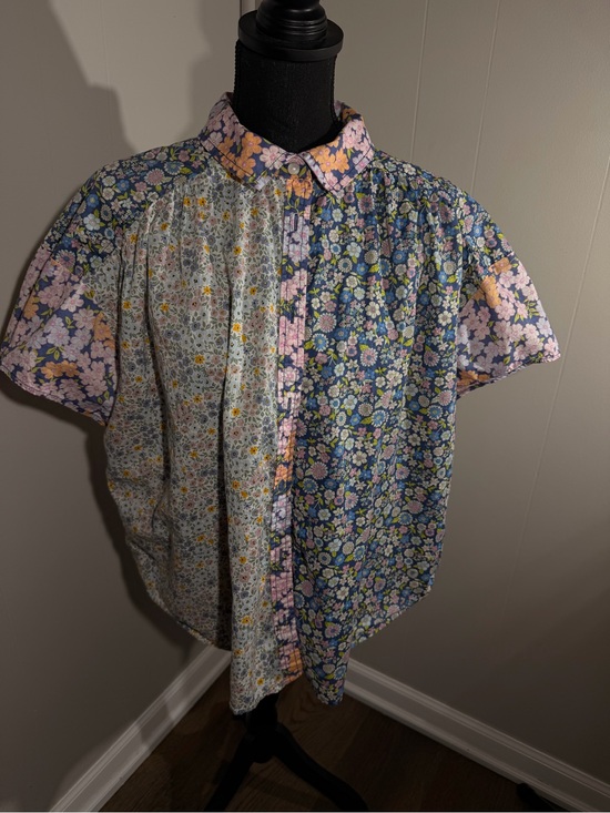 American Eagle Outfitters Tops - American Eagle Outfitters Floral Patchwork Blouse - Pink & Blue
